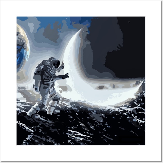 Astronaut holds a Moon Crest Wall Art by Glenn Landas Digital Art